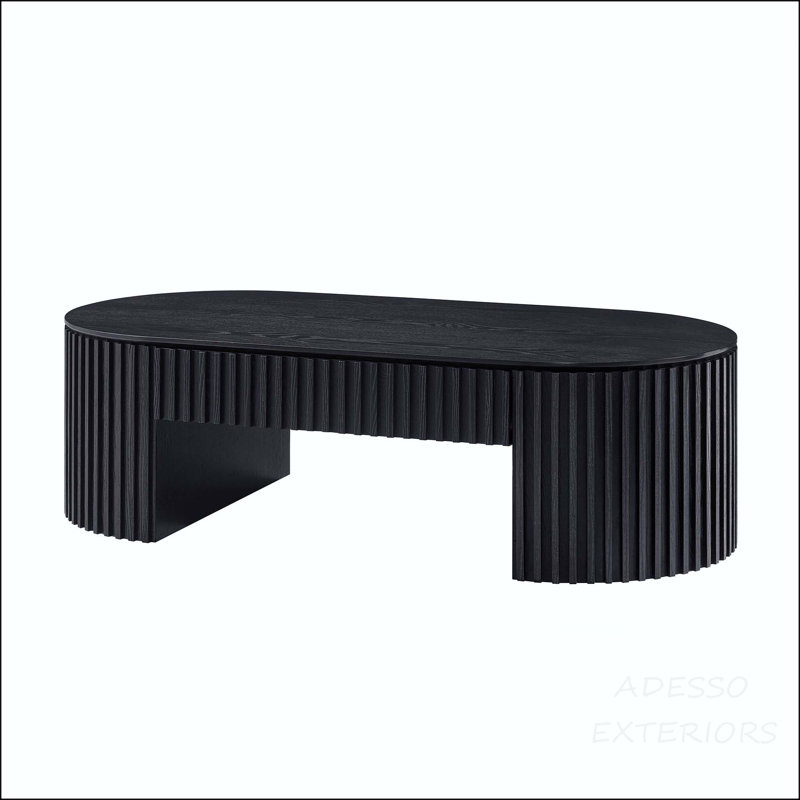 Table basse ovale en bois avec tiroir et base piédestal robuste