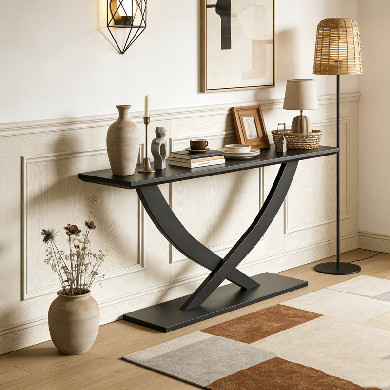 57'' Modern Rustic Console Table, Black