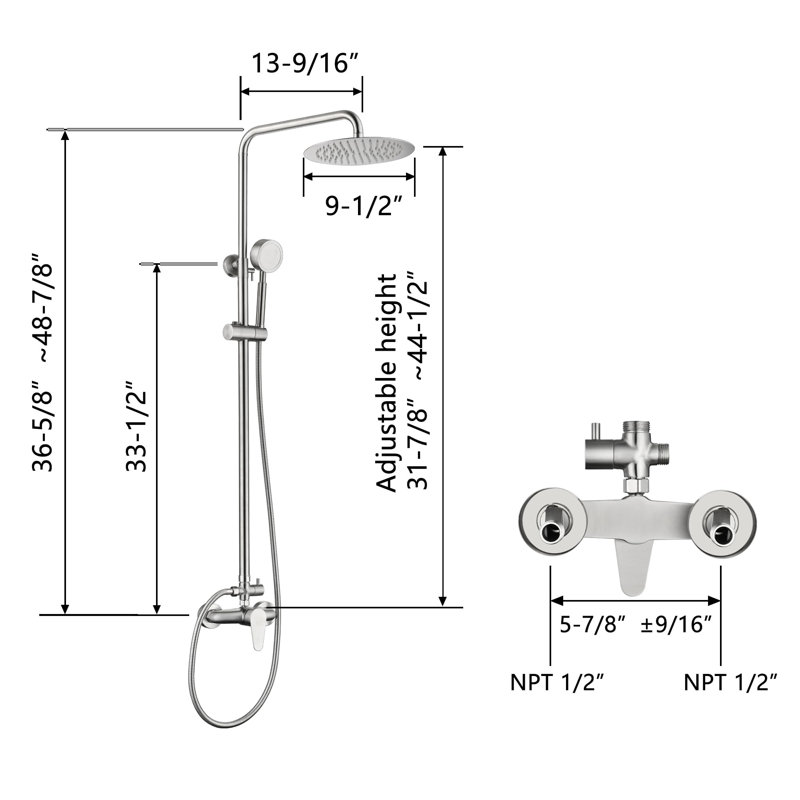 Ensemble complet de douche d'extérieur - Douchette à main haute pression SS304, Nickel brossé
