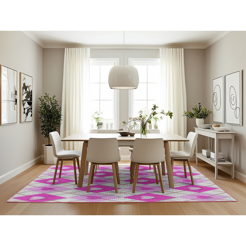 Tapis rose / gris clair Power Loom, Rectangle 7 pi x 10 pi