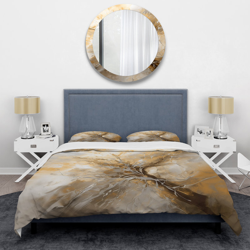 Ensemble de housse de couette abstraite Gold and Silver, Housse de couette pour grand lit et 2 taies décor