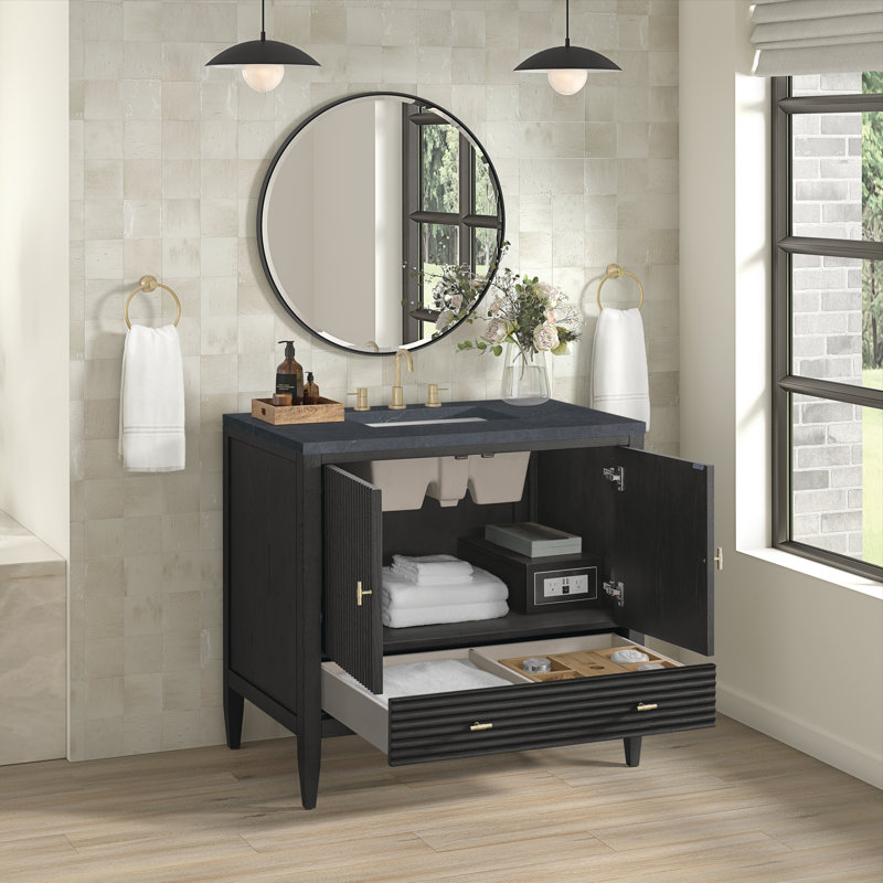 Myrrin 36'' W Single Vanity, Carbon Oak, Charcoal Soapstone, 8" Widespread