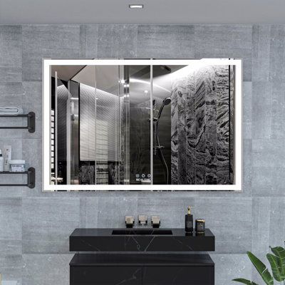 60X40 Inch Oversized Led Bathroom Mirror Wall Mounted Mirror With 3 Color Modes  Aluminum Frame Large Wall Mirror