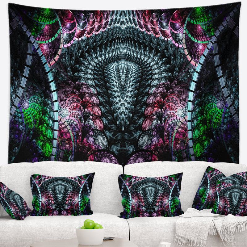 Tapisserie de conception abstraite étrange de style fractal, H 78 po x l 92 po