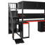 Lit mezzanine en bois avec escalier de rangement, bureau, tablettes et panneau perforé Aline-126026092-126026090
