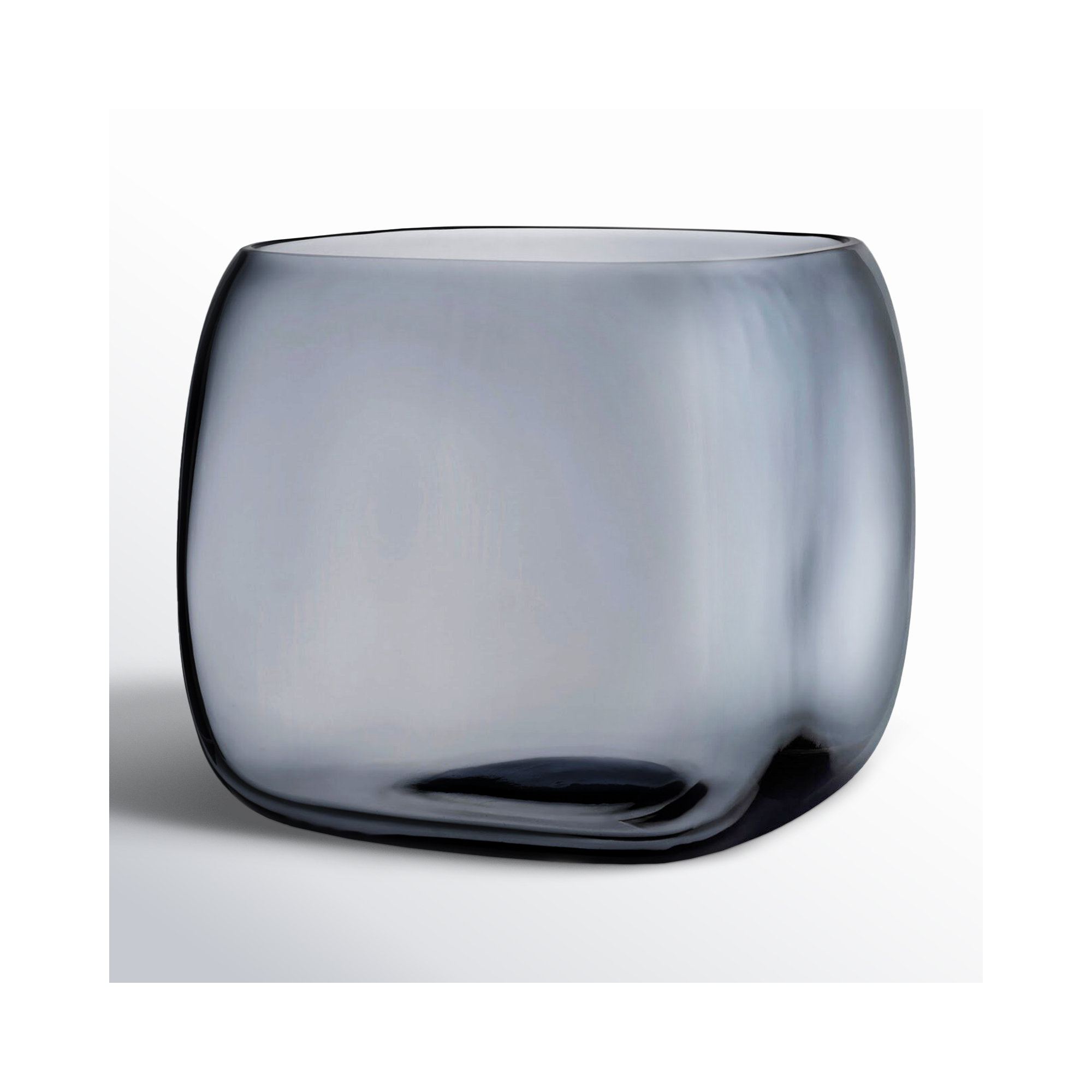 Mono Box Handmade Lead Free Crystal Table Vase, Steel Blue, 8.97" H x 9.84" W x 9.84" D