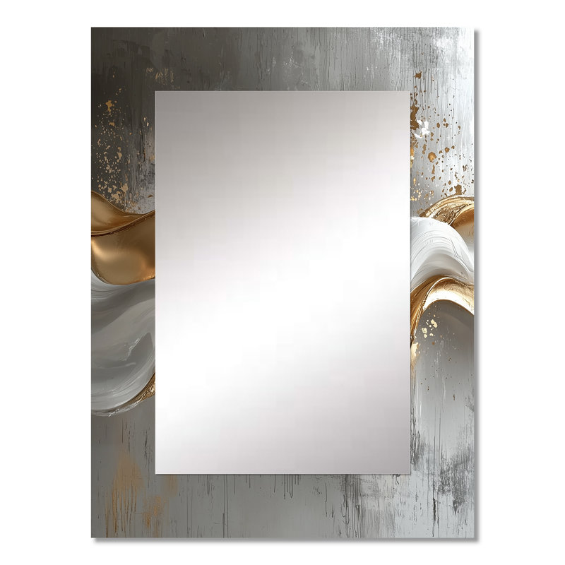 Abstract Marble In Grey And Gold Tones V - Marble Unique Mirror, Modern Large Wall Mirror, Printed Metal Art, 32" x 24"
