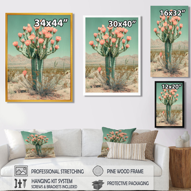 Margarit, cactus pastel en fleurs dans le désert I - Cactus, impressions encadrées, H 20 po x l 12 po, Argent argent