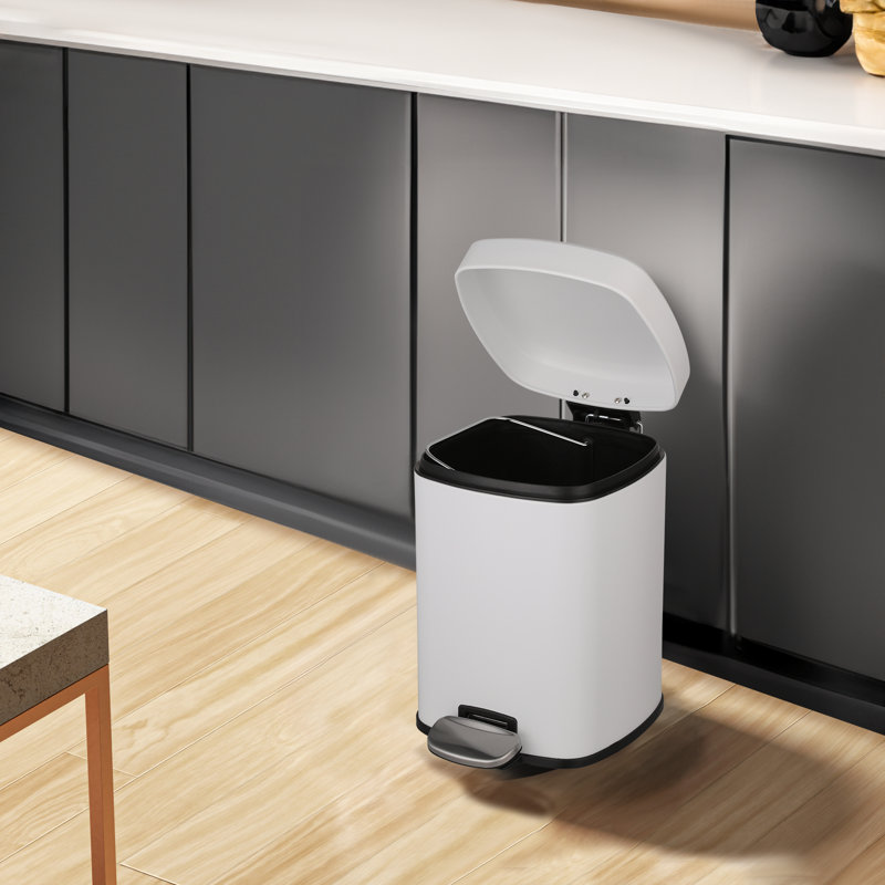 1.6 Gallon Rectangular Step On Trash Can Kitchen Garbage Bin Home Office Dustbin, White
