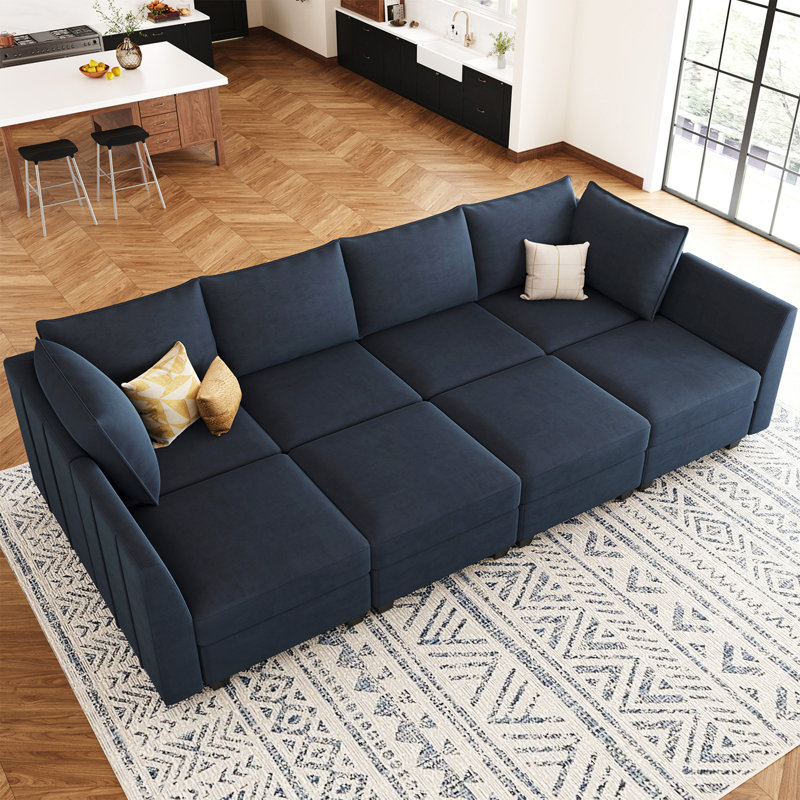 Canapé modulaire en forme de U variable de 112,6 po Allinson, Velours bleu