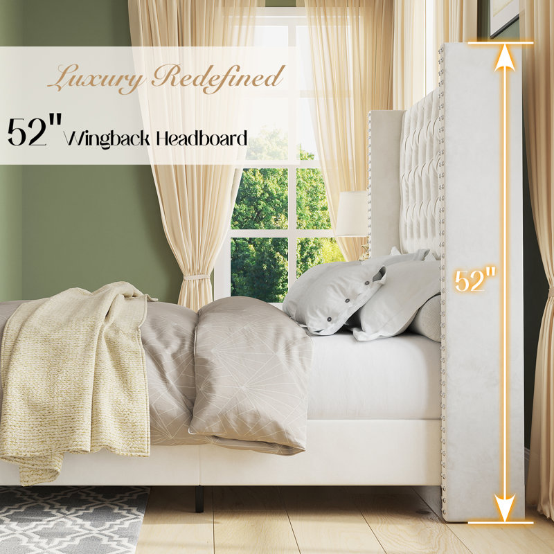 Duhon Upholstered Platform Bed, King, Cream