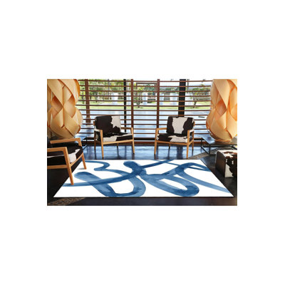 Machine Washable Striped Patterned Blue Modern Decorative Area Rug