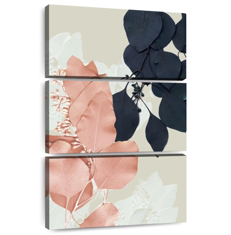 Indigo et feuilles de rosé I, H 45 po x l 28 po