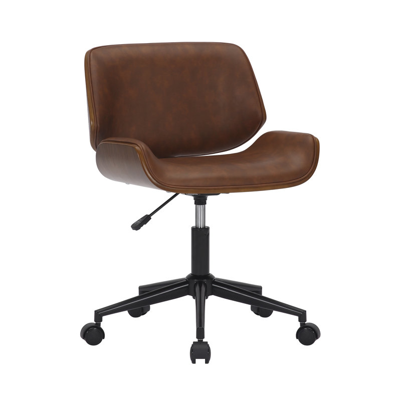 Temme Faux Leather Mid-Century Office Chair, Brown Faux Leather, Black