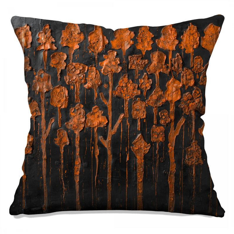 Coussins texturés à double face avec arbres orange texturés, 18 po x 18 po