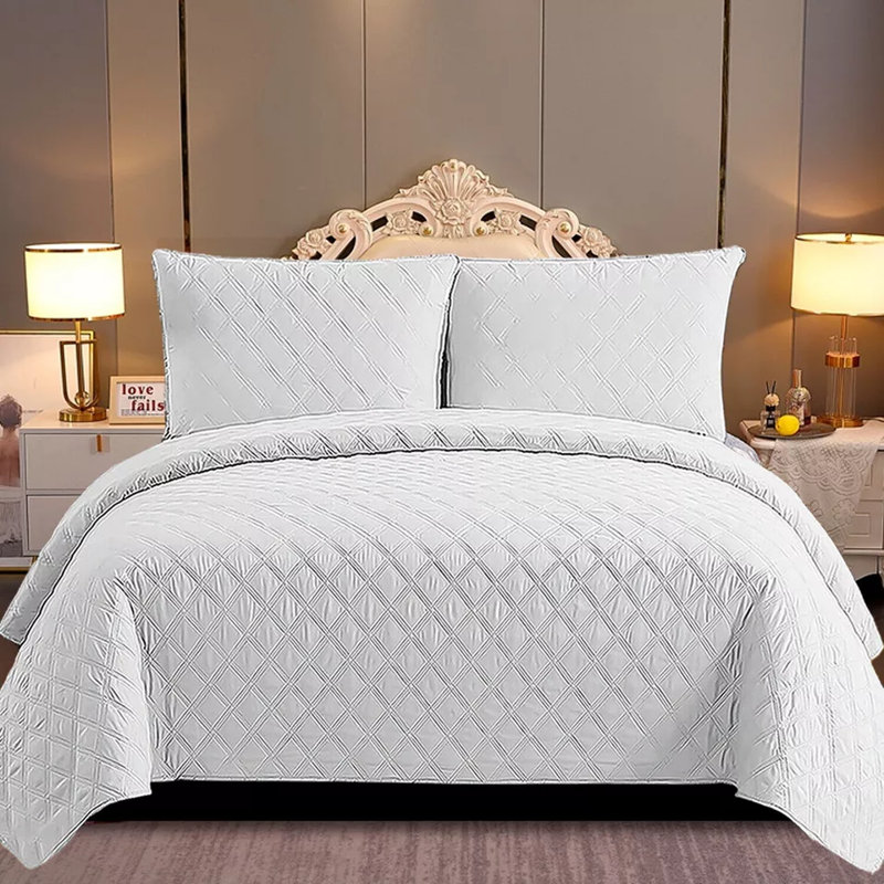 Polyester Solid Colour Bedspread with Pillow Shams, White, Super King Bedspread + 2 Standard Shams