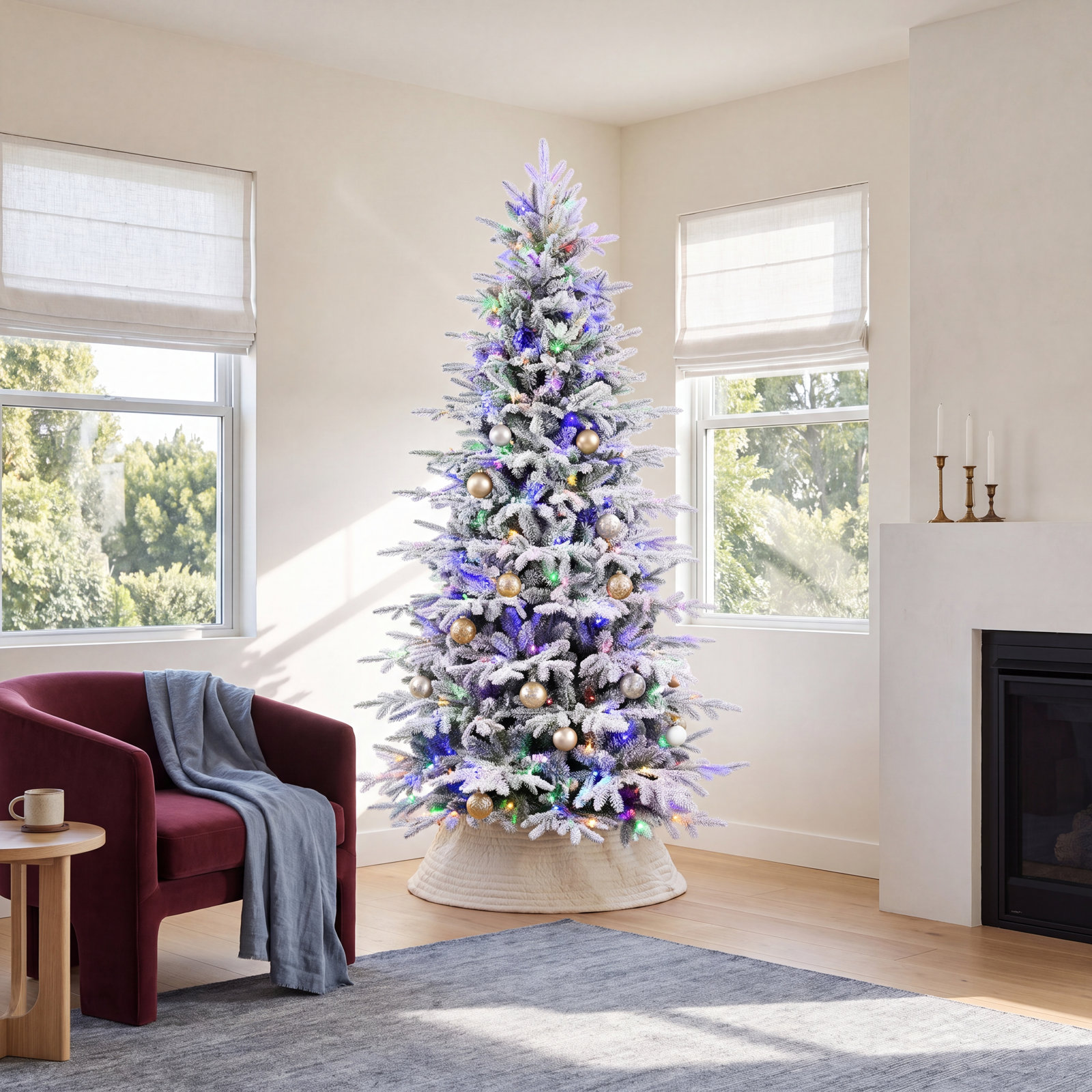 Cashmere Flocked Pre-Lit Fir Christmas Tree, 4' H