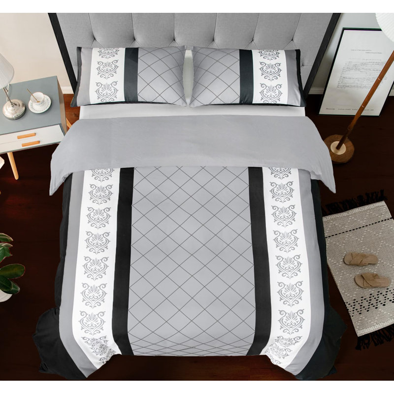 Machine Woven Sheet Set, Black/White/Grey
