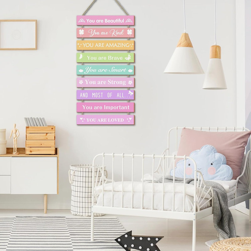 Ensemble de 9 pièces pour chambre de filles, ensemble de 9 pièces pour chambre d'adolescentes, plaque murale suspendue inspirante pour enfants, décoration de chambre de bébé