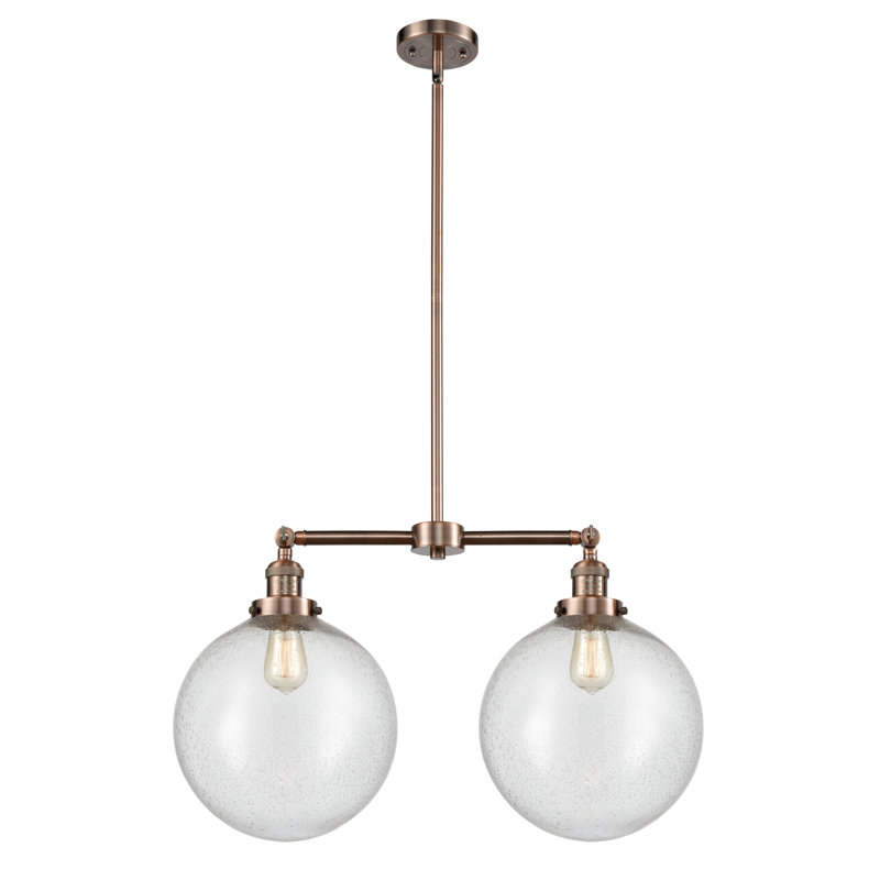 2 - Light Kitchen Island Pendant, Antique Copper, Clear