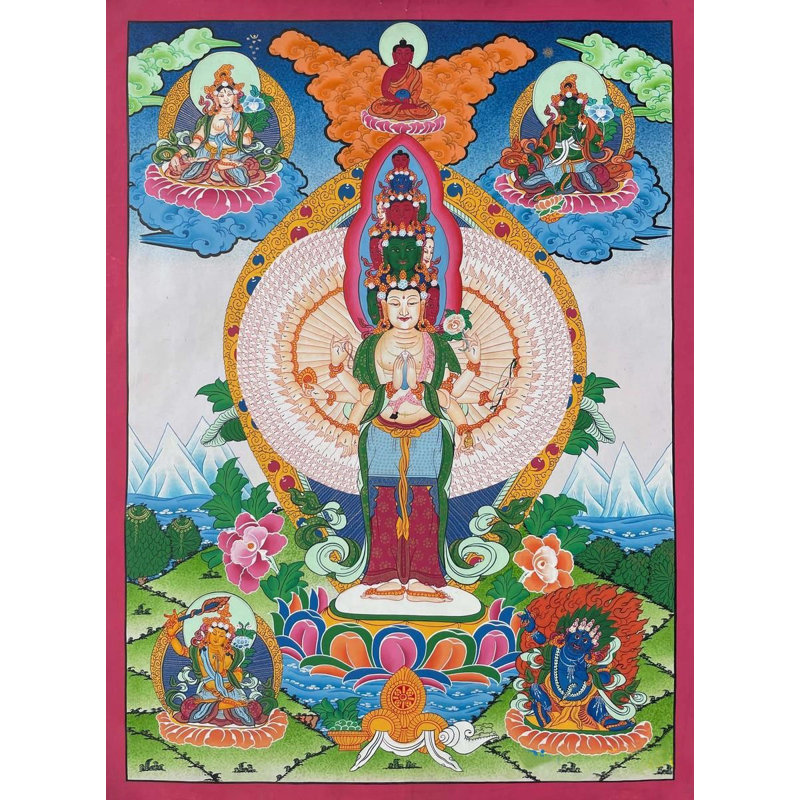 Lokeshvara Thangka (Thangka sans brocart) | Or 24 carats, gouache et acrylique sur toile de coton