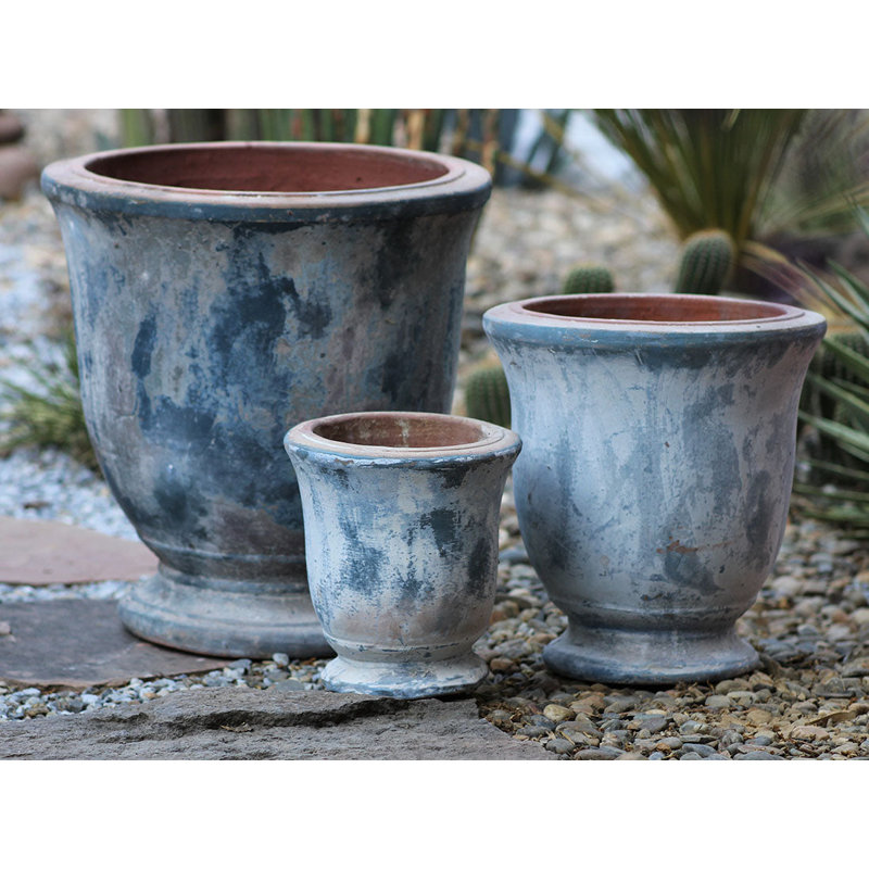 Pot de fleurs Chianni Urn en grès, grand format, ensemble de 3 - Intérieur/Extérieur, Ciel Atlantis