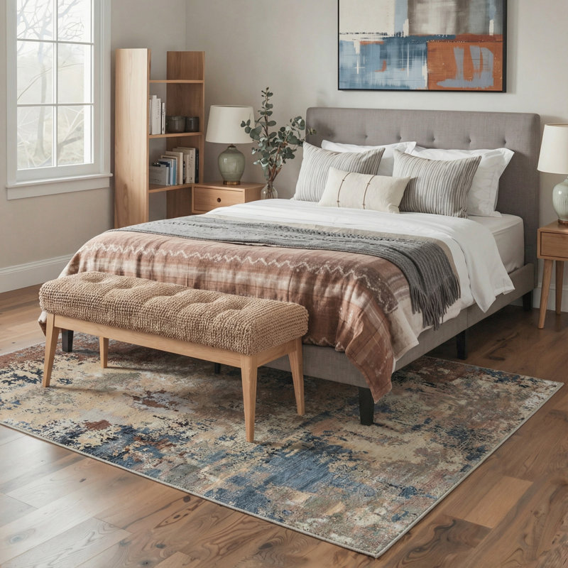 Distressed Abstract Machine Washable Earthstone Indoor Area Rug With Non-Slip Backing, Rectangle 9' x 12'