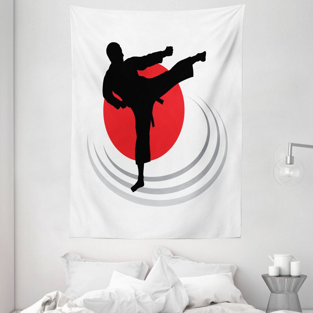 Wandbehang Karate Kicking Mann Silhouette auf japanische Flagge inspirierte Kulisse