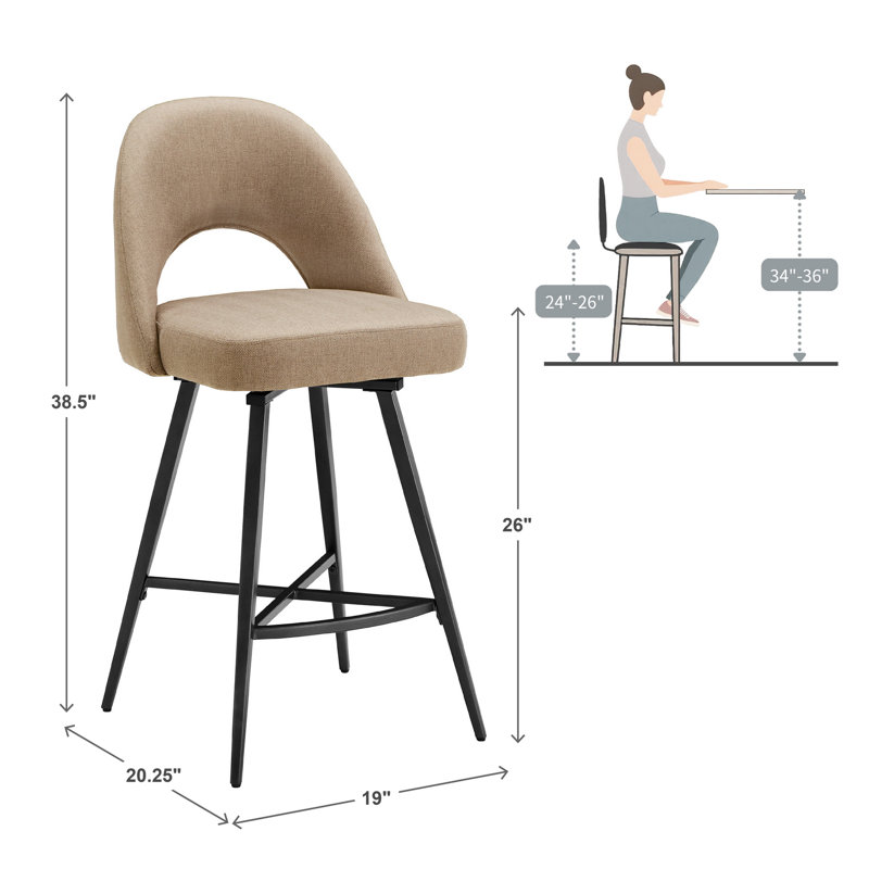 Tabouret de bar et de comptoir pivotant Etna, Tabouret de comptoir (siège d'une hauteur de 26 p, Sergé à chevrons beige