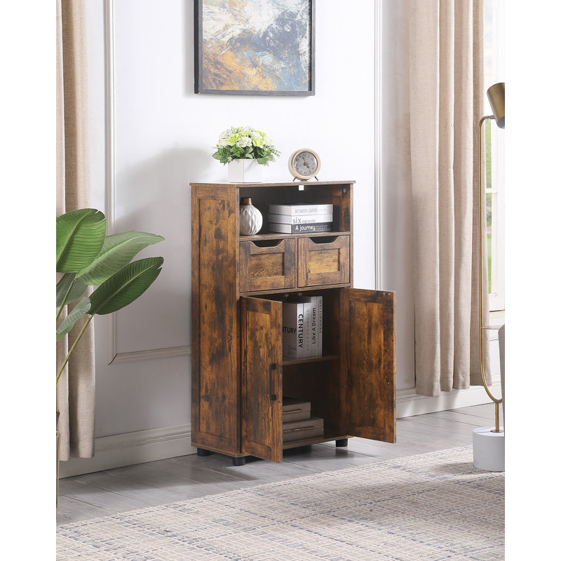 Grande armoire de rangement, armoire de rangement pour salle de bain avec 2 grands tiroirs et tablette réglable, pour le salon, le bureau personnel et la cuisine brun rustique