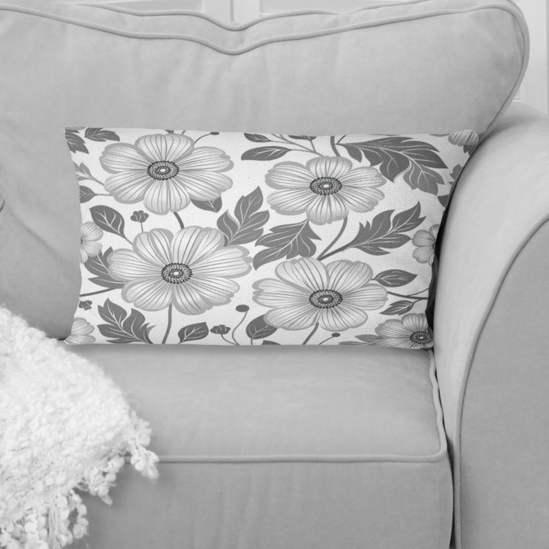 Coussin lombaire transitionnel gris et fleurs blanches I