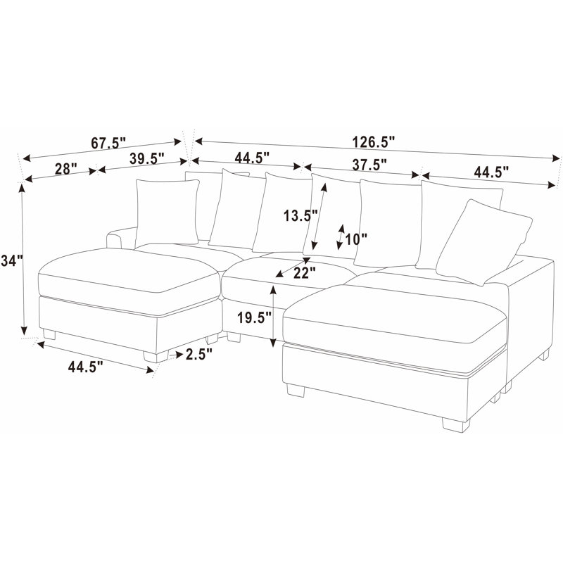 Ashira 5-Piece Corduroy Sectional | Modular Corner Sofa
