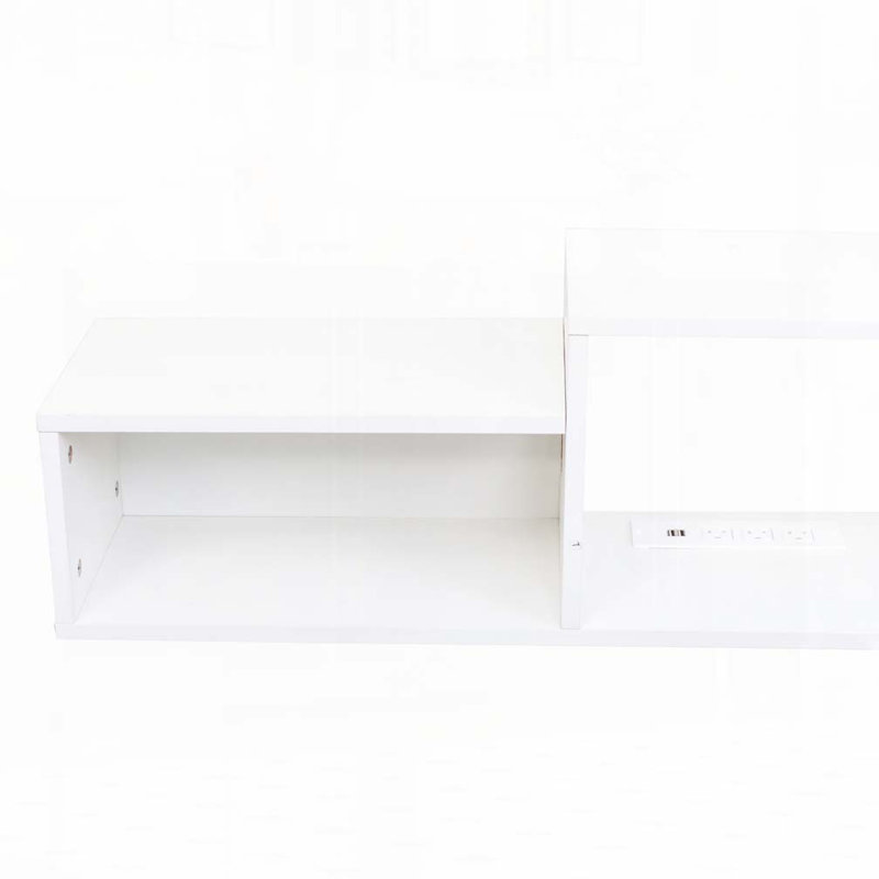 Mounted Floating Bookshelf with LEDs and Charging Station, White