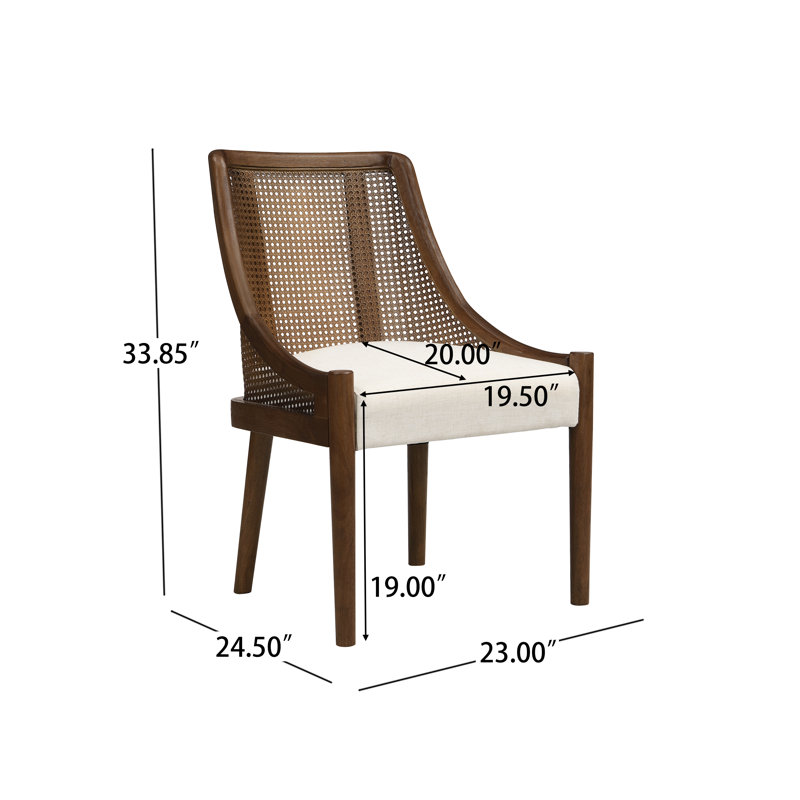 Chaise de salle à manger moderne Paxon en bois d'hévéa massif avec dossier en rotin et assise rembourrée, 6