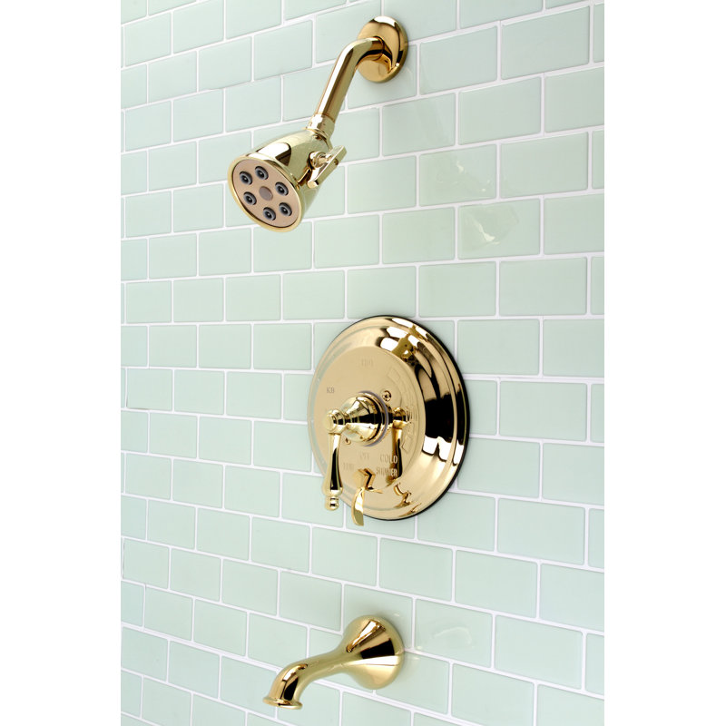 Robinet de baignoire et douche thermostatique, Laiton poli