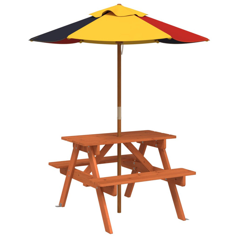 Kids Solid Wood Rectangular Outdoor Table Or Chair and Chair Set, Dark Brown
