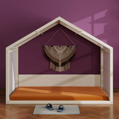 Lit à baldaquin avec panneaux latéraux rembourrés en velours, baldaquin en lin respirant, lit plateforme rembourré doux pour la chambre à coucher, chambre d'amis