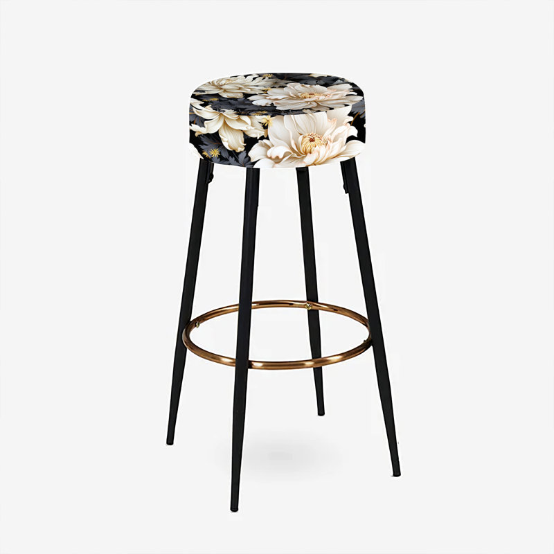 Ensemble de 2 tabourets de bar dorés et fleurs noires élégantes