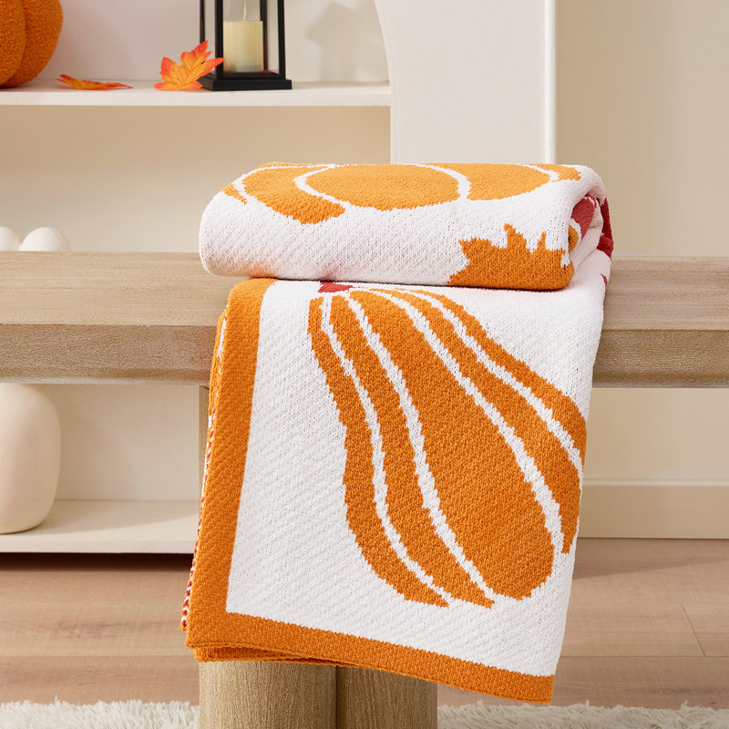 Jeté d'automne en chenille tricoté en tricot - motif réversible, doudou d'automne
