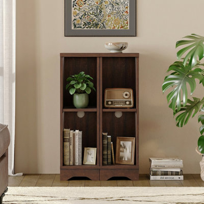 Ensemble de 2 petites tables de bout pour le salon, canapé d'appoint en bois de 31,9 po avec 4 espaces de rangement ouverts et tablette réglable pour lit, Hallyway, brun rustique