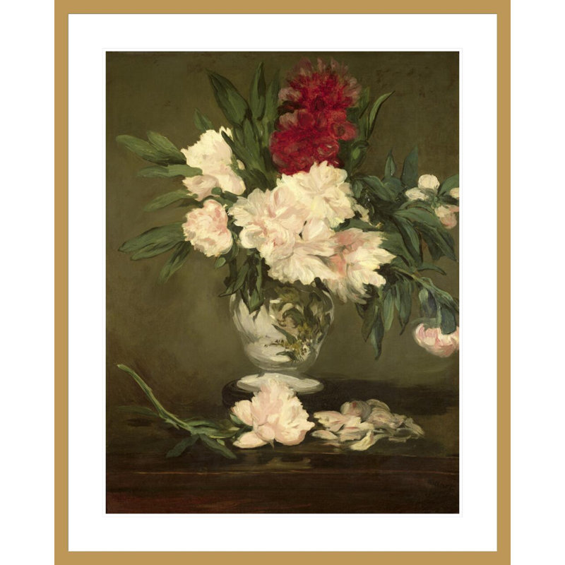 Vase de pivoines sur un petit piédestal par Edward Manet, impression giclée sur cadre, H 41,5 po x l 33,48 po