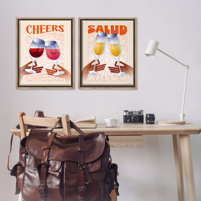  Ensemble de 2 toiles flottantes Mid-Century Modern Cheers par Victoria Barnes