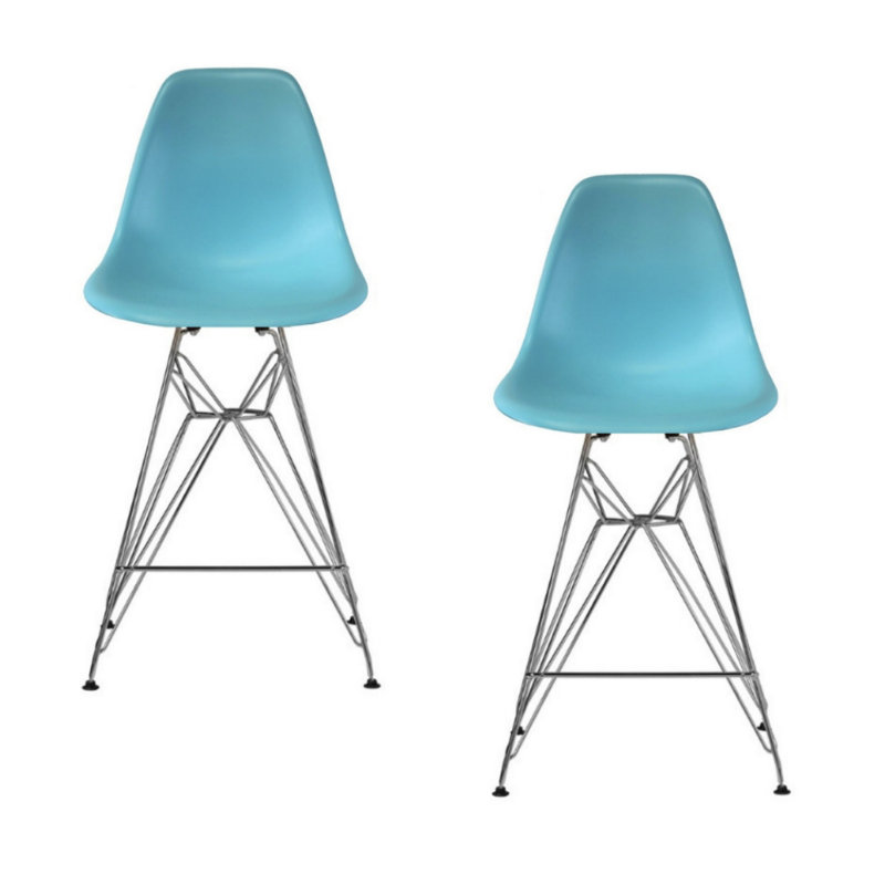 Tabouret de bar 29,5 po Chilmark, Chrome, Bleu