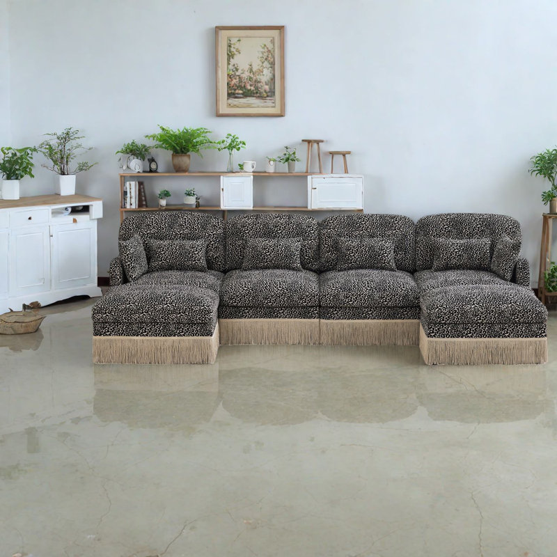 Spacious Modular Sofas, 131.5 Inch Chenille Leopard Modern Home Lounge