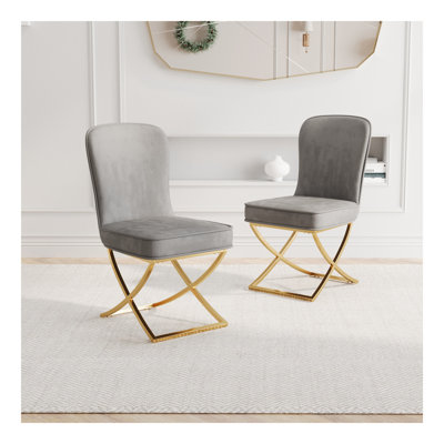 Dining Chair Set of 2, grey velvet Backrest and golden Metal legs.For Modern Kitchen Dining Room Chair for Kitchen Living Modern decorative Leisure chairs Office chairs