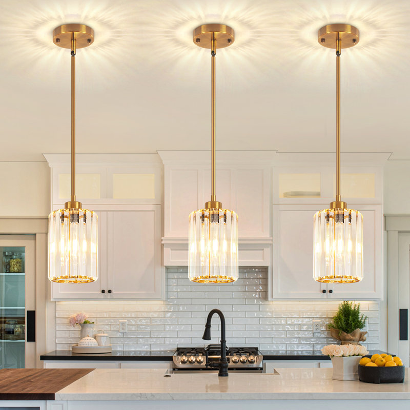 Luminaire suspendu moderne en cristal à 1 lumière avec hauteur réglable Bette, Doré