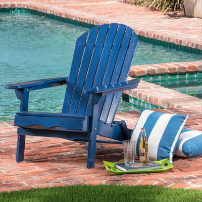 Acacia Wood Adirondack Chair With Foldable Design And Traditional Slats, Perfect For Outdoor Relaxation And Durability