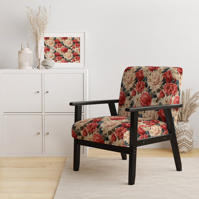 Chaise à accoudoirs rembourrée vintage à motif floral rose et beige Vintage I