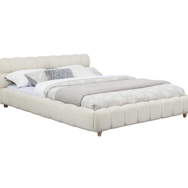 Structure de lit plateforme moderne pour grand lit, lit tapissier en tissu à profil bas, beige, écologique et élégant, Beige
