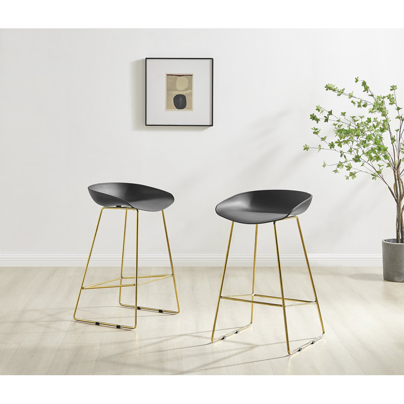 Lotti Elegant & Minimalist Moulded Plastic Kitchen Breakfast Bar Stool - Modern Sleek Design, Gold, Black